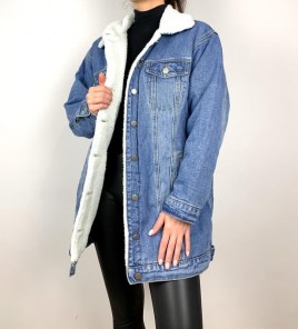 Женская удлиненная теплая джинсовая куртка