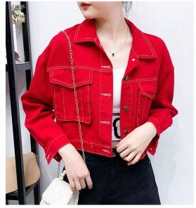 Джинсовый красный женский жакет фото
