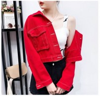 Джинсовый красный женский жакет