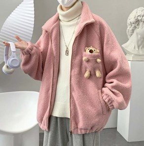 Плюшевая теплая кофта с медведем в кармане фото