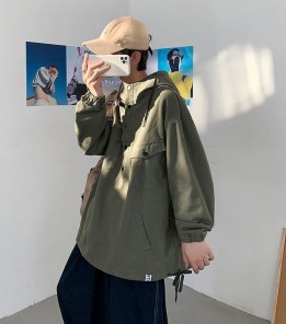 Легкая свободная кофта анорак с большими карманами -мужская фото