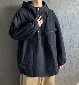 Легкая свободная кофта анорак с большими карманами -мужская фото