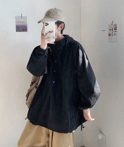 Легкая свободная кофта анорак с большими карманами -мужская фото