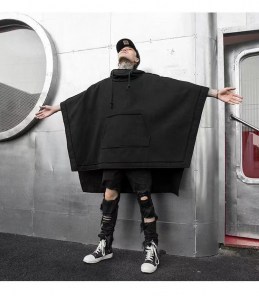 Модная мантия накидка черная с капюшоном - пончо фото
