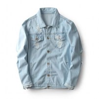 Джинсовая куртка с рваными локтями и надписью Pablo фото