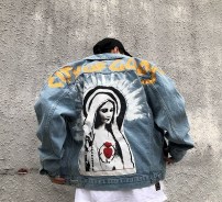 Мужская джинсовая куртка с иконой на спине