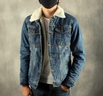 Стильная теплая мужская джинсовая куртка на меху фото