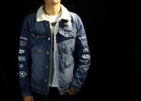 Мужская джинсовая куртка на меху с надписями