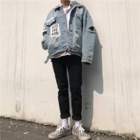 Оверсайз куртка джинсовая с рваными рукавами фото