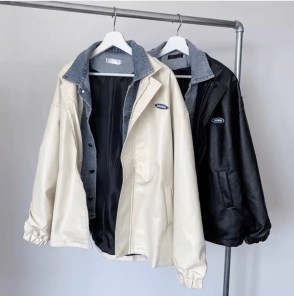 Мужская куртка прямая с эко кожи на молнии оверсайз фото