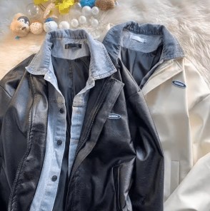 Мужская куртка прямая с эко кожи на молнии оверсайз фото