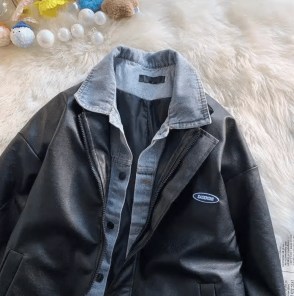 Мужская куртка прямая с эко кожи на молнии оверсайз фото