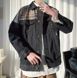 Джинсовый пиджак со вставкой фото