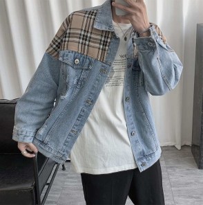 Джинсовый пиджак со вставкой фото