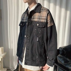 Джинсовый пиджак со вставкой фото