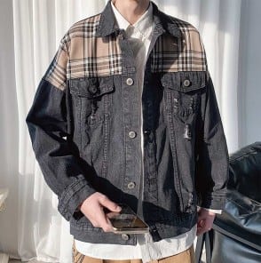 Джинсовый пиджак со вставкой фото