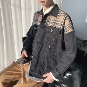 Джинсовый пиджак со вставкой фото