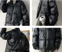 Дутая черная мужская куртка с воротником стойка фото