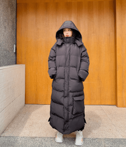 Женский пуховик длины макси фото