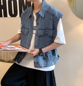 Мужская джинсовая куртка без рукавов фото