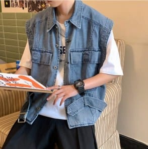 Мужская джинсовая куртка без рукавов фото