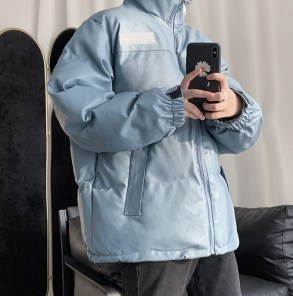 Свободная теплая куртка пуховик кожаная - мужская и женская фото