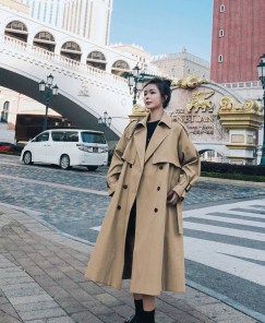 Женский качественный классический длинный тренч - бежевый и черный фото