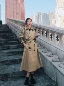 Женский качественный классический длинный тренч - бежевый и черный фото