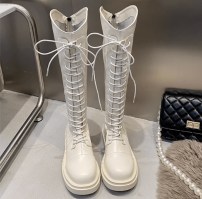 Высокие женские сапоги до колен на шнуровке фото