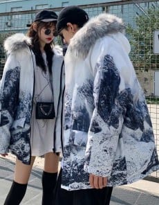 Зимний пуховик для парней и девушек с принтом фото