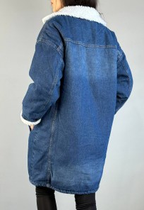 Зимняя джинсовая куртка с мехом женская - свободная и длинная фото