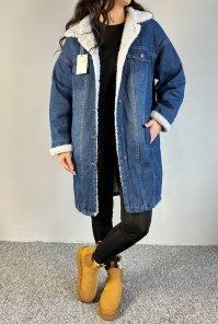 Зимняя джинсовая куртка с мехом женская - свободная и длинная фото