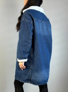 Зимняя джинсовая куртка с мехом женская - свободная и длинная фото