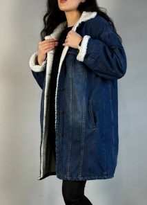 Зимняя джинсовая куртка с мехом женская - свободная и длинная фото