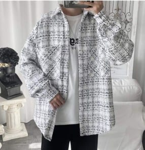 Мужская прошитая рубашка в клетку - теплая фото