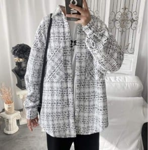 Мужская прошитая рубашка в клетку - теплая фото