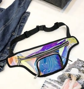 Блестящая переливающаяся сумка бананка на пояс