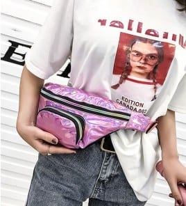 Блестящая переливающаяся сумка бананка на пояс фото