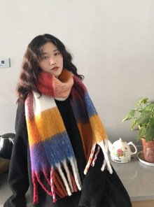 Кашемировый длинный разноцветный шарф