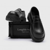 Мужские черные туфли лоферы на высокой подошве фото