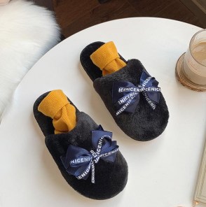 Мягкие тапочки для дома с шелковым бантиком фото