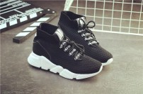 Женские высокие кроссовки - носки черные на высокой белой подошве