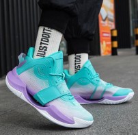 Легкие высокие баскетбольные кроссовки с сеткой и липучкой - разноцветные фото