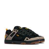Кеды DVS Comanche Brindle/Black черно-бежевые с желтым логотипом и gum-подошвой фото
