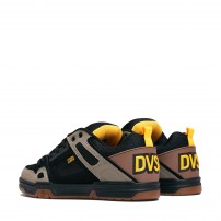 Кеды DVS Comanche Brindle/Black черно-бежевые с желтым логотипом и gum-подошвой фото