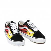 Кеды Vans Old Skool Flame черные с огненным принтом желто-красным фото