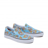 Слипоны Vans Slip-On Skate голубые с принтом горящих кубиков фото