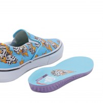 Слипоны Vans Slip-On Skate голубые с принтом горящих кубиков фото