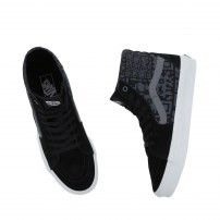 Высокие кеды Vans Sk8-HI черные с пиксельным принтом и серой полоской фото