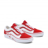 Кеды Vans Old Skool Classic красные с белым молниевым зигзагом фото